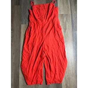 Old Navy Jumpsuit Womens XL Red Orange Excellent Linen Blend Wide Leg Cropped
